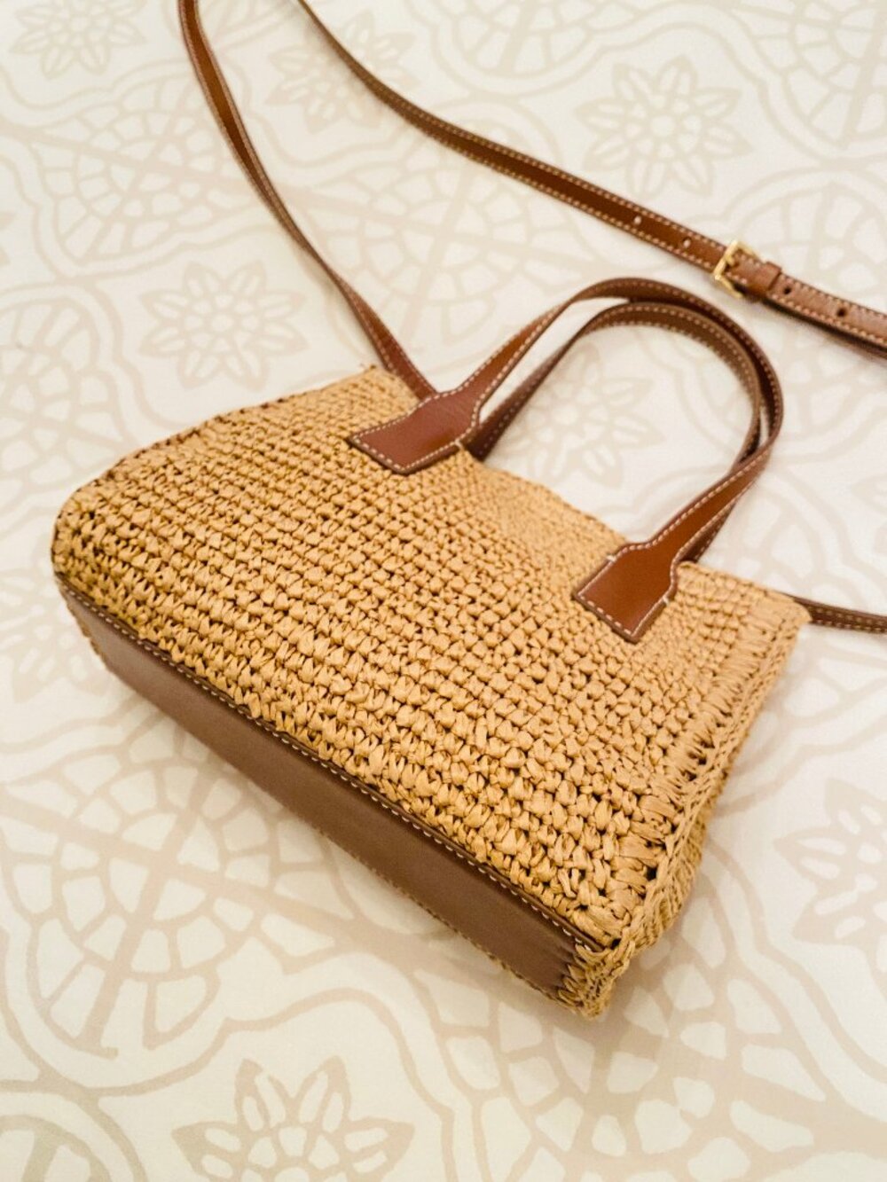 NWT J. Crew Palma Raffia Top-Handle Crossbody Bag Handknotted in Straw & Leather - Picture 12 of 16